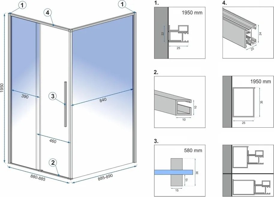 Štvorcový sprchový kút REA SOLAR 90x90 cm, čierny matný/transparent - bez vaničky