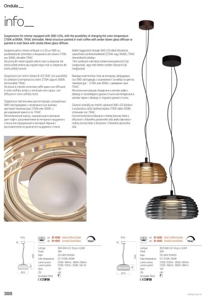 Redo 01-4543 - LED Stmievateľný luster na lanku ONDULA LED/16W/230V čierna/dymová