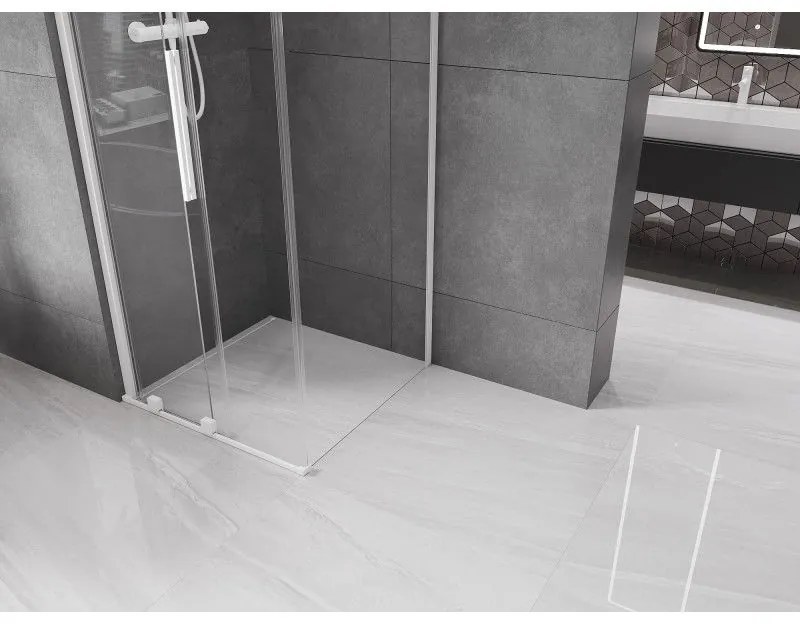 Mexen Velar, sprchový kút s posuvnými dverami 90(dvere) x 90(stena) cm, 8mm číre sklo, biela, 871-090-090-01-20