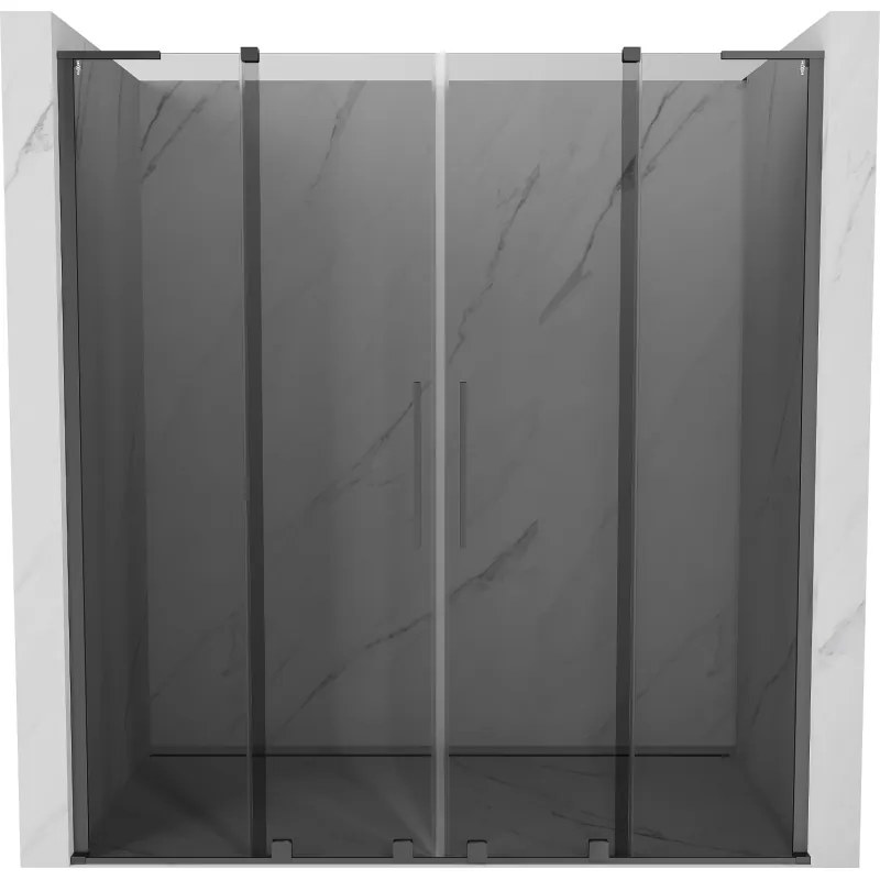 Mexen Velar L Duo, posuvné sprchové dvere do otvoru 200 cm, 8mm šedé sklo, brúsený grafit, 871-200-003-42-95