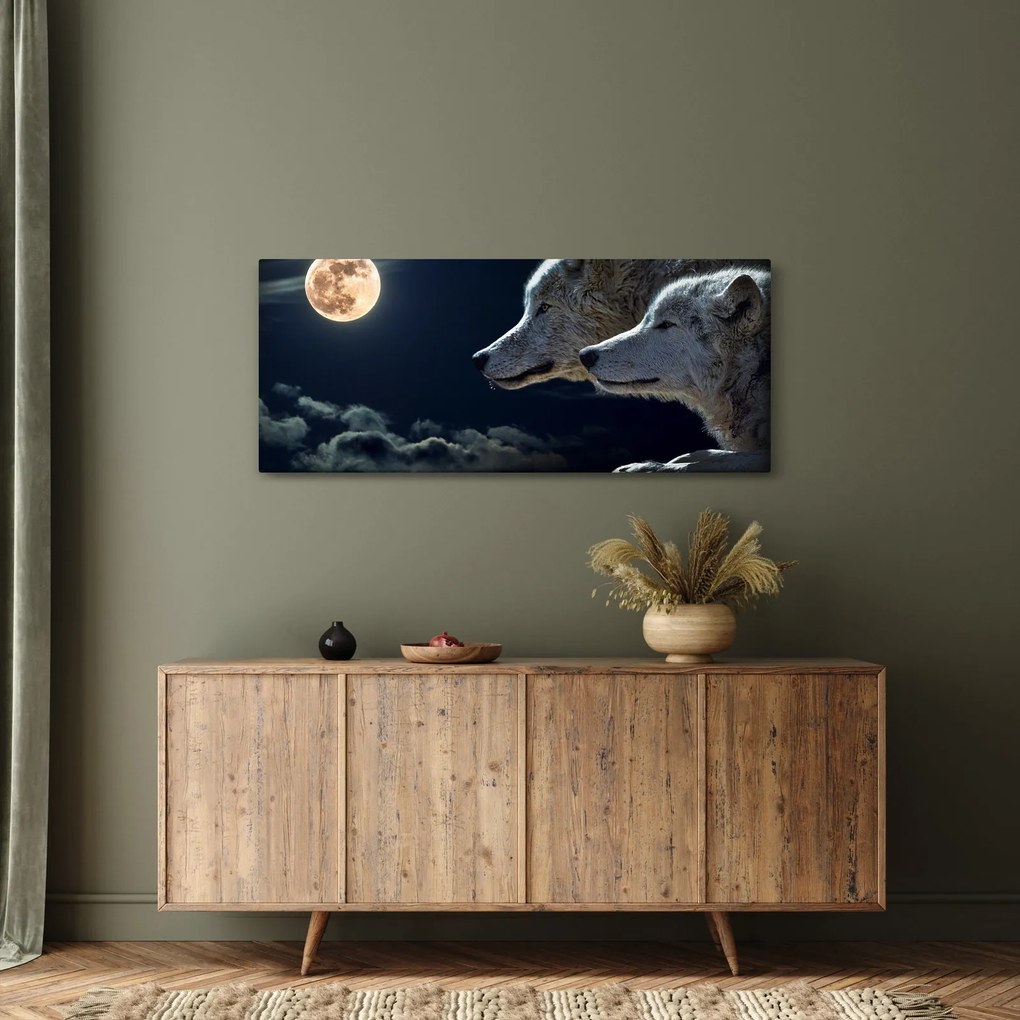 Obraz vlkov vyjúcich na mesiac (120x50 cm)