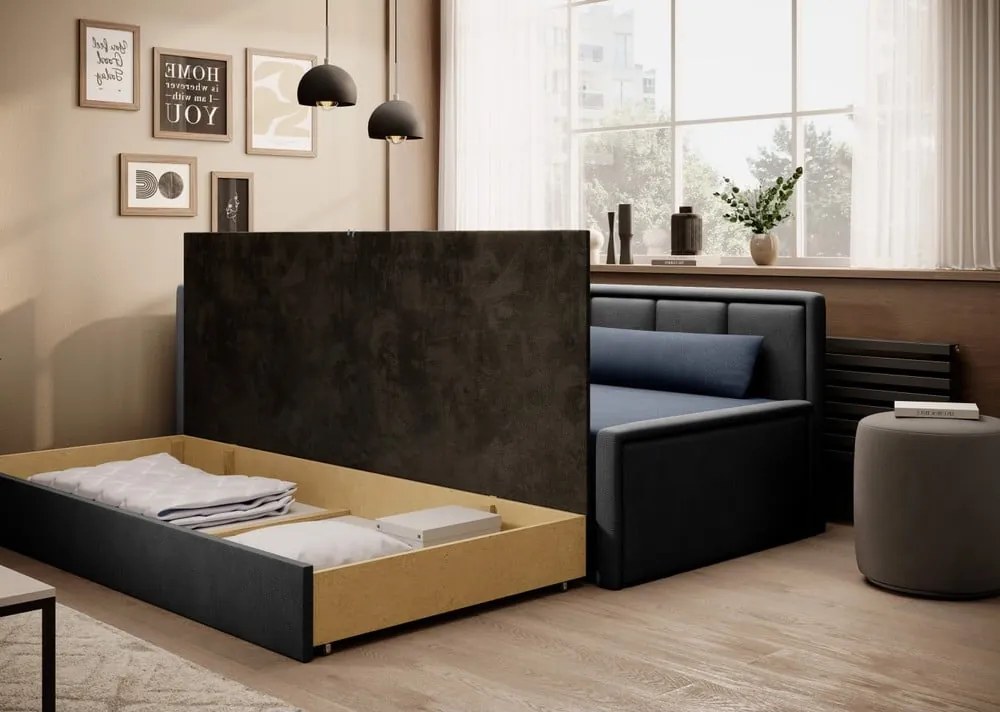 Modrá/sivá ženilková rozkladacia/s úložným priestorom pohovka 214 cm Fulgeo – ELTAP