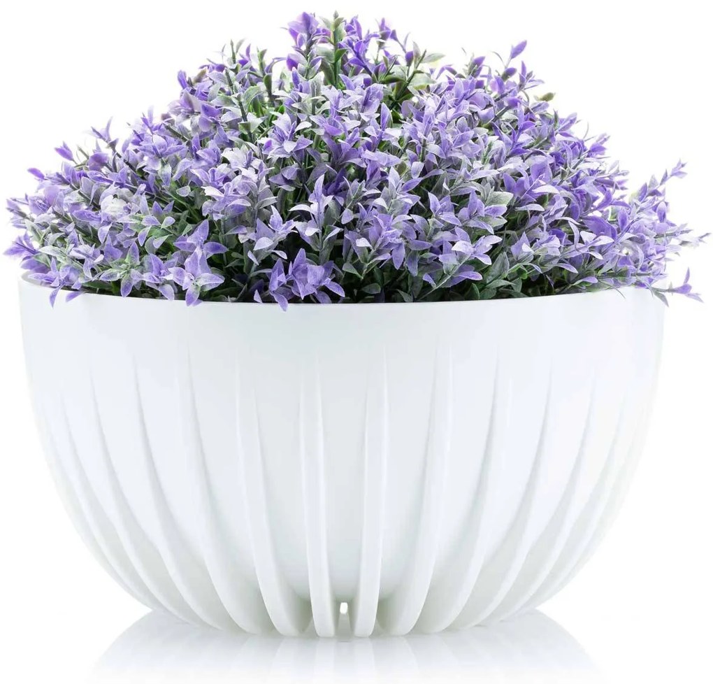 PLASTOVÝ KVETINÁČ STRIPPED ECO SADA 2KS 16X30 CM+15X24 CM BIELA