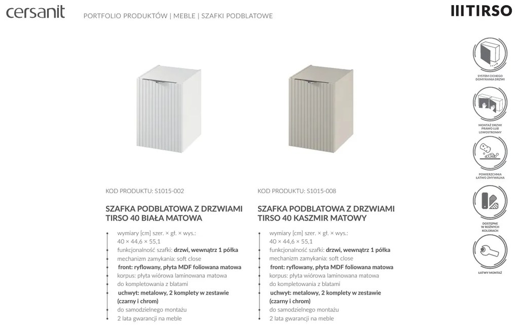 Cersanit Tirso, závesná skrinka pod umývadlo 594x447x572 mm, béžová matná, S1015-005