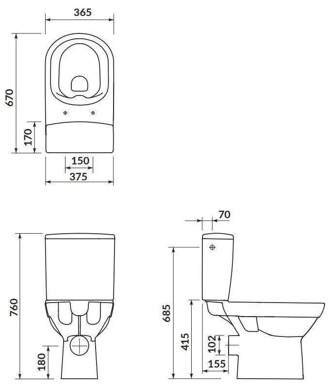 Cersanit CITY - WC kombi + antibakteriálne sedátko s funkciou pomalého zatvárania, horizontálny odpad, prívod vody zospodu, K35-036