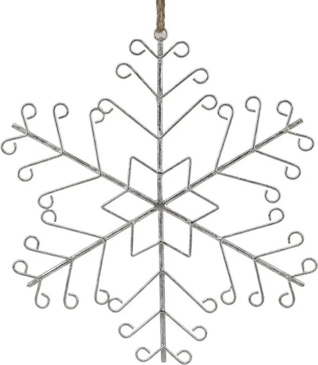 Strieborná antik veľká kovová závesná vločka Snowflake - 43*1*48 cm