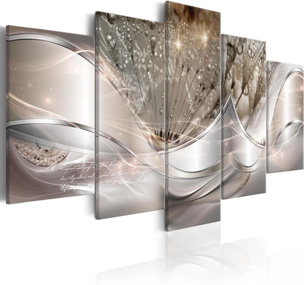 Obraz - Sparkling Dandelions (5 Parts) Beige Wide 100x50