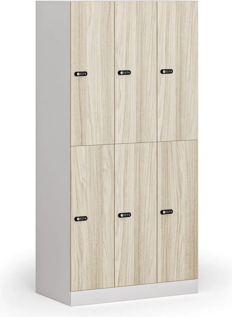 Šatníková skrinka S1 s úložnými boxmi, 6 boxov, 1850 x 900 x 500 mm, demont, mechanický kódový zámok, laminované dvere, dub prírodný