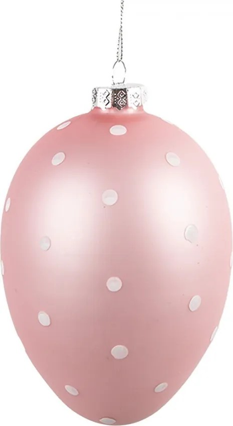Ružové závesné sklenené vajíčko s bodkami Egg - Ø 10*16 cm