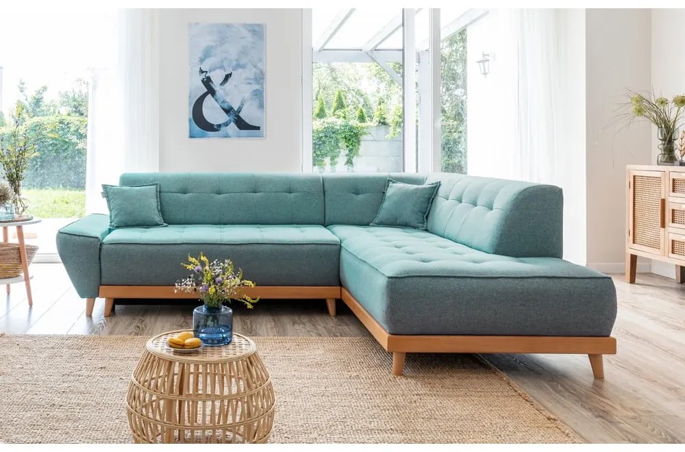 Tyrkysovomodrá rozkladacia rohová pohovka (pravý roh) Dazzling Daisy – Miuform