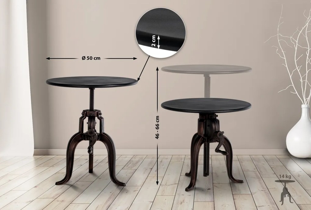 Kovový barový stôl Marcos v industriálnom štýle - v46-66 x Ø50 cm - Bronzová