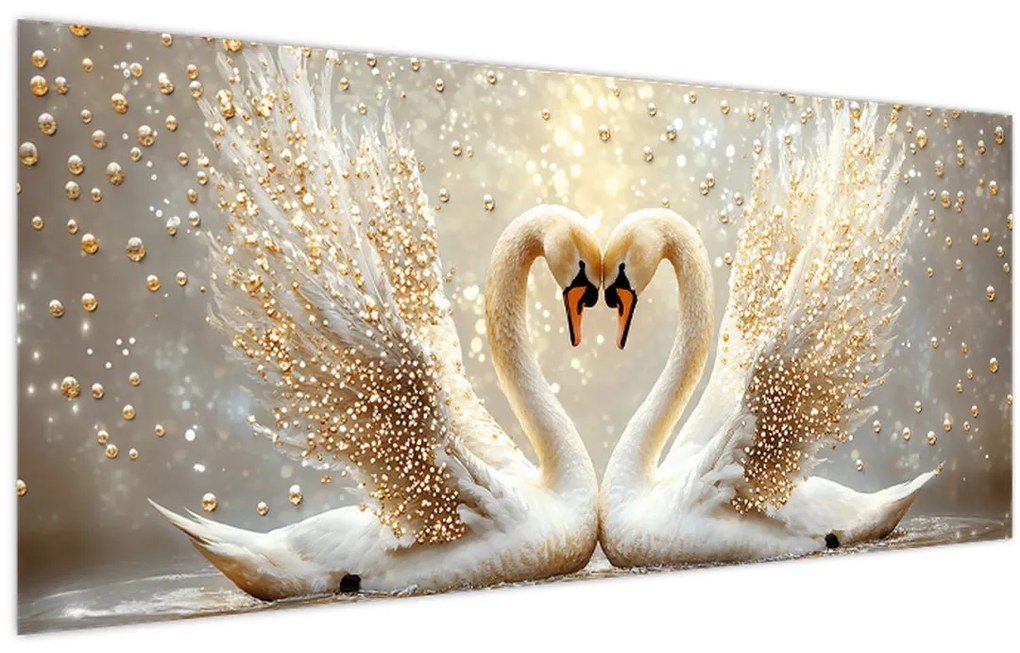 Obraz - Zlaté labute (120x50 cm)
