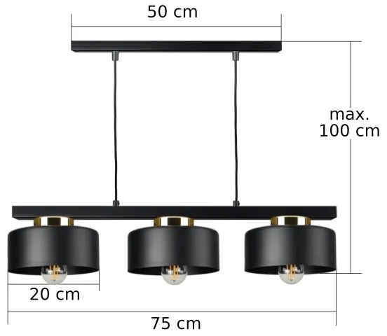 Závesné svietidlo IGNIA s lankom 3xE27/60W/230V, čierne
