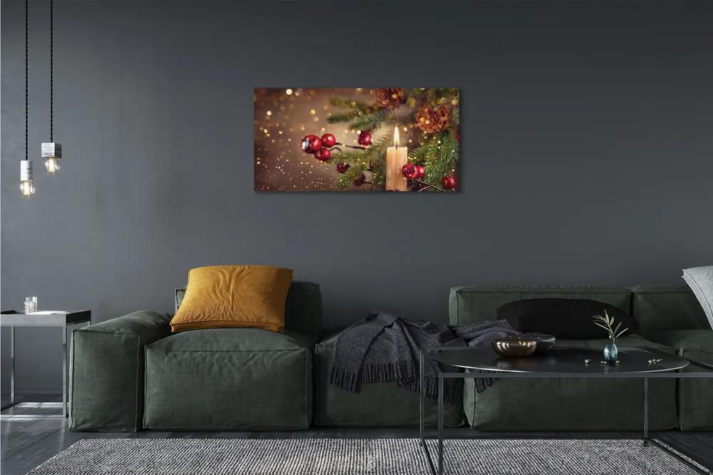 Obraz na plátne Vetvičky ozdoby sviečka kužele 140x70 cm