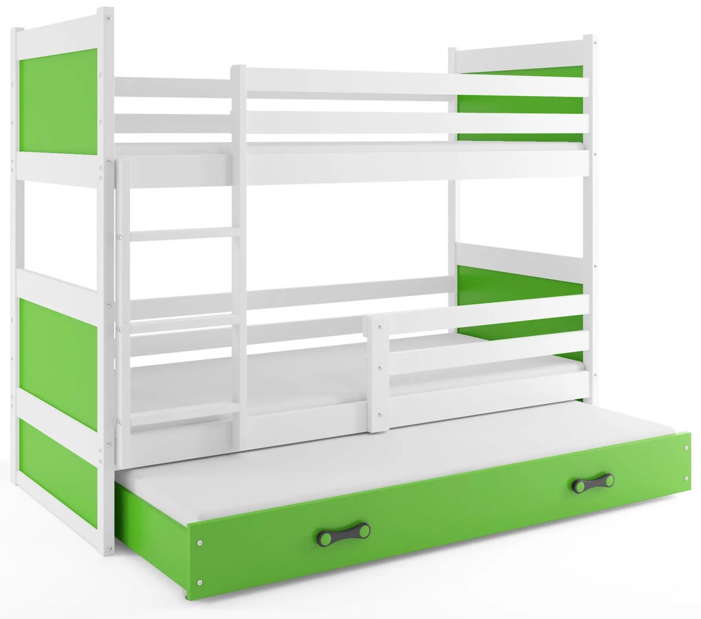 Interbeds Poschodová posteľ Rico 3 trojmiestna biela 200cm x 90cm zelená