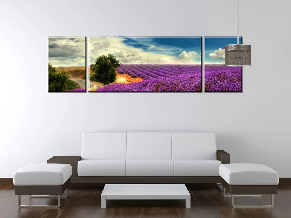 Gario Obraz na plátne Čarovná levanduľová krajina - 3 dielny Rozmery: 90 x 30 cm