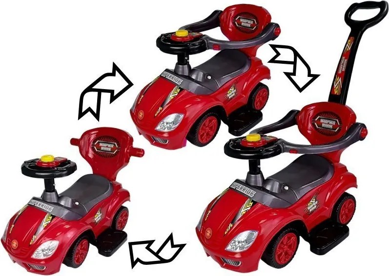 LEAN CARS Mega Car 3v1 Push Ride Red