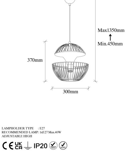 Luster na lanku TELMANDER 1xE27/40W/230V zelená