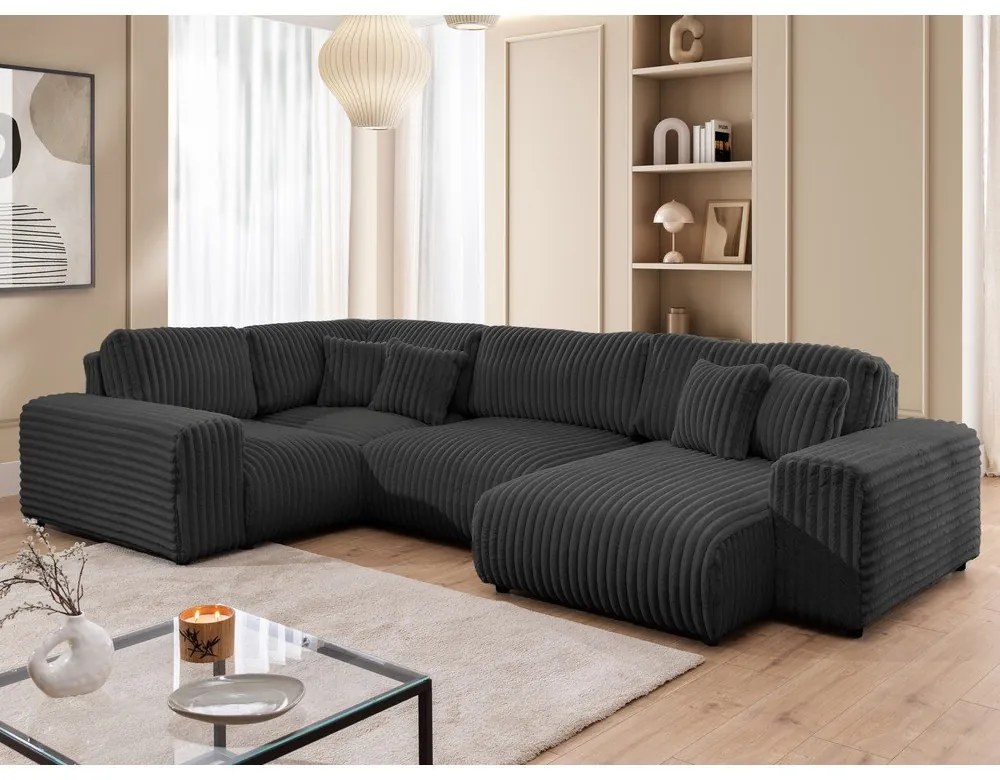 Tmavosivá menčestrová rohová pohovka (ľavý roh/do tvaru "U") Justin – Ropez