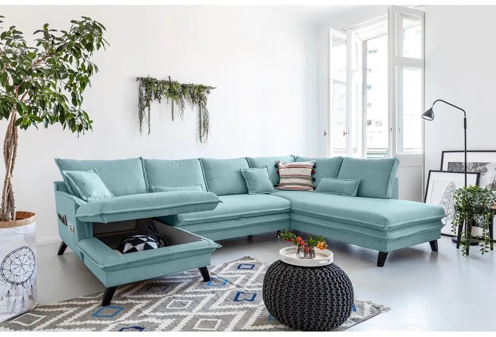 Svetlomodrá rozkladacia pohovka do "U" Miuform Charming Charlie, pravý roh