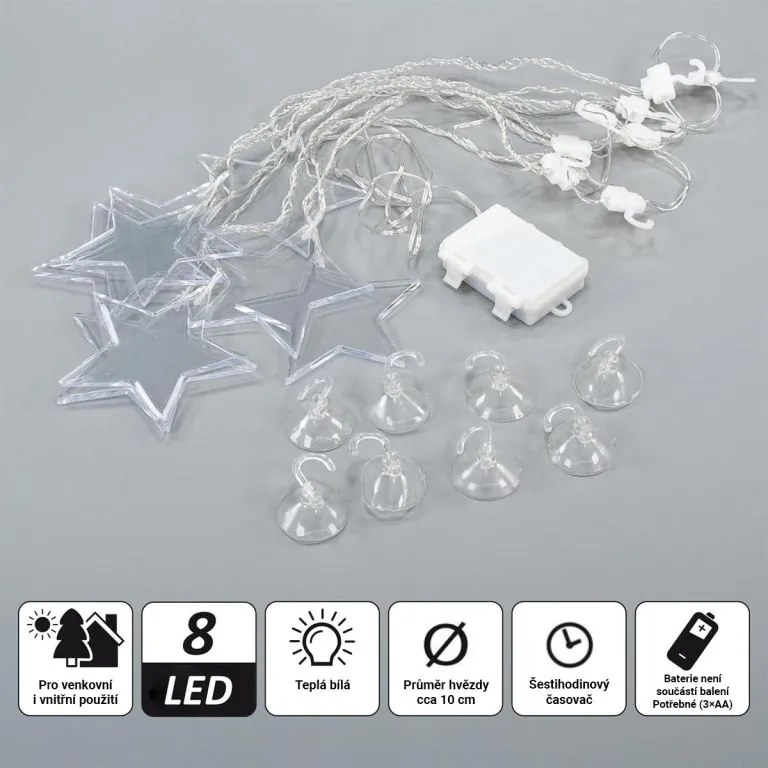 Nexos 86336 Svetelný záves Hviezdy, 8 LED, teplo biela