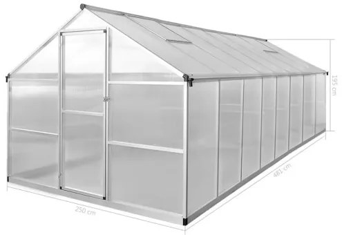vidaXL Skleník, hliník 481x250x195 cm, 23,44 m³-