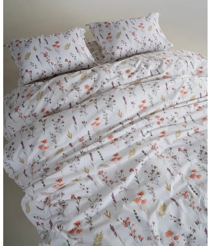 Biele obliečky na jednolôžko z bavlny Renforcé 140x200 cm Floral Dance Autumn – Mila Home Luxury