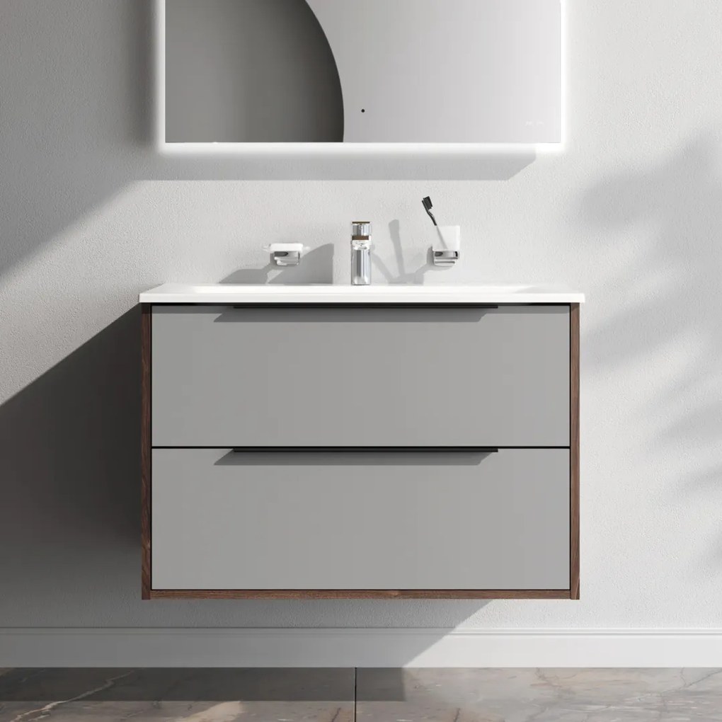 Skrinka s umývadlom 80 AM.PM Flash MNAFHX0802GM závesná, 2 zásuvky, matný grafitový