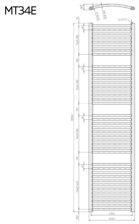 Mereo, Vykurovací rebrík oblý 450x1850 mm, biely, elektrický, MER-MT34E