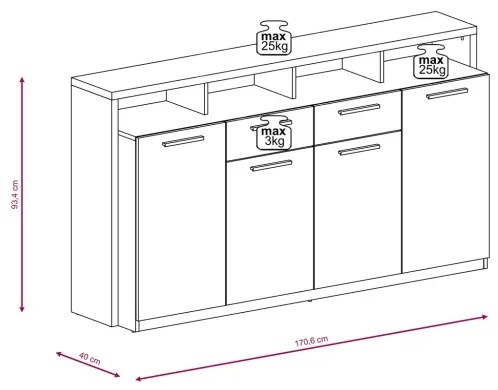 Komoda LEBY dub sonoma/biela