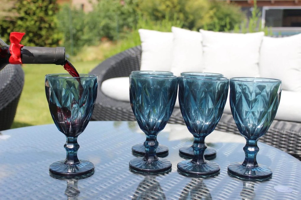 Modré sklenené poháre na víno 230ml 6ks