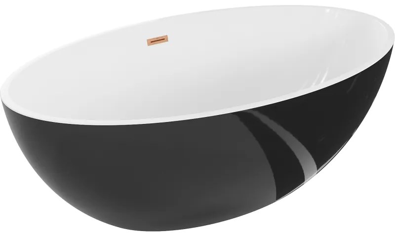 Mexen Nike, voľne stojaca vaňa 175 x 100 cm, biela-čierna, medený matný prepad, 54071751075-65