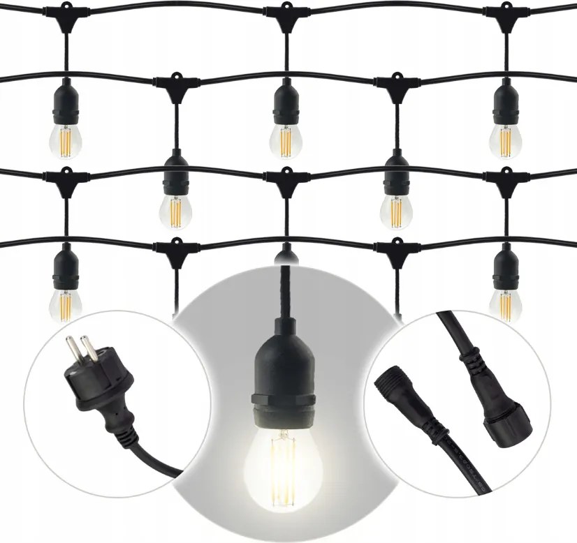 ZÁHRADNÁ SVETELNÁ REŤAZ 10m 10xE27 Sada s LED žiarovkami IP44