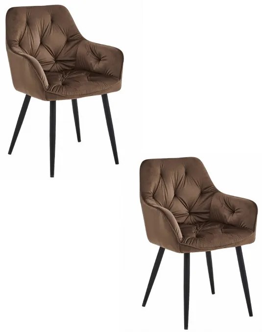 Set dvoch jedálenských stoličiek JORK zamatové, hnedé (čierne nohy) 2 ks