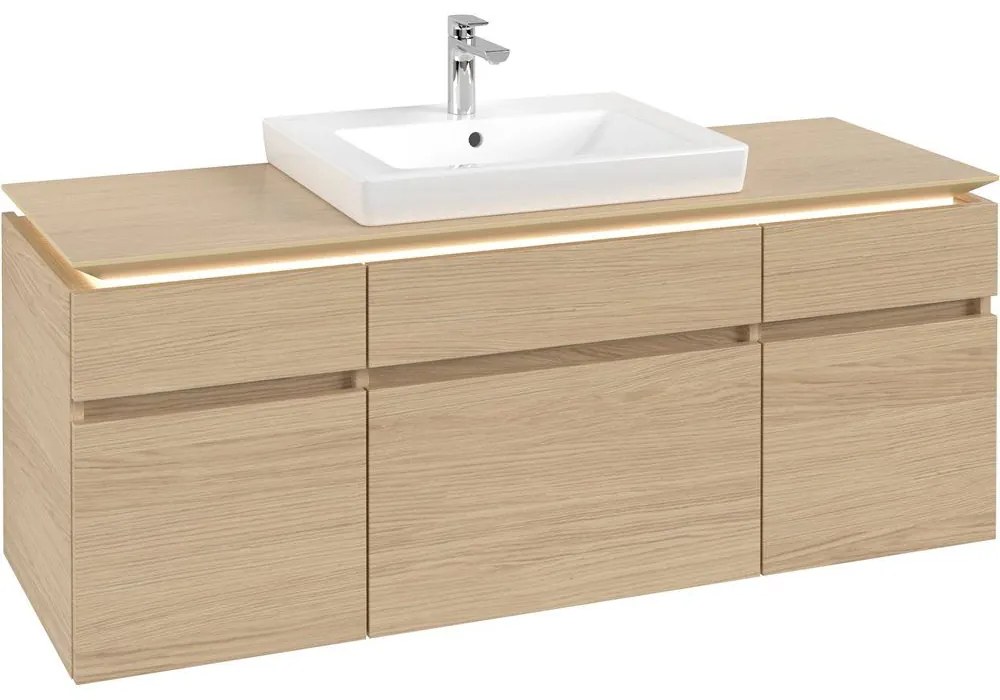 VILLEROY &amp; BOCH Legato závesná skrinka pod umývadlo (umývadlo v strede), 5 zásuviek, s LED osvetlením, 1400 x 500 x 550 mm, Nordic Oak, B685L0VJ