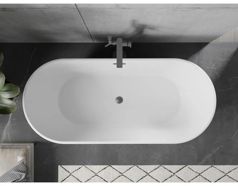 Mexen Flavia, voľne stojaca vaňa 170 x 75 cm, biela, grafitový prepad, 54031708000-66