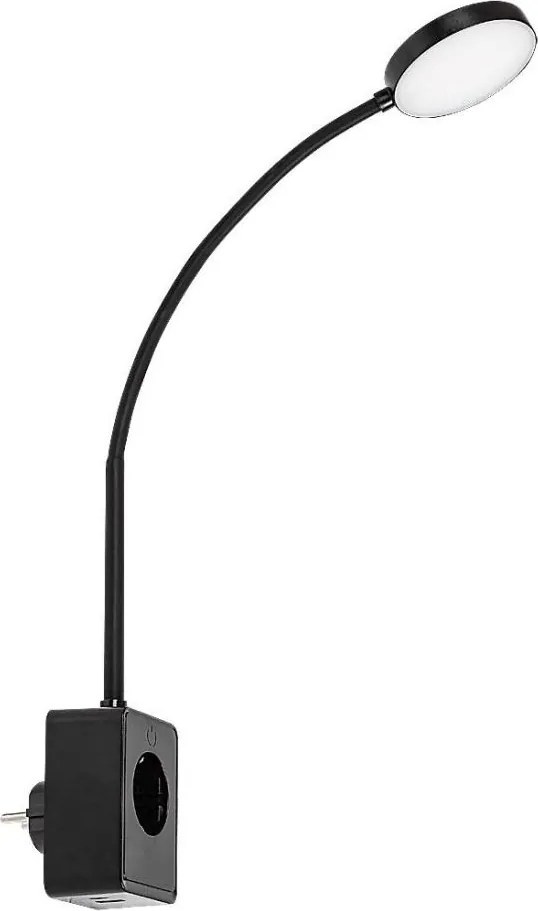 Rabalux 71284 - LED stmievateľná nástenná lampa TIVRO 4W/230V s USB do zásuvky čierna