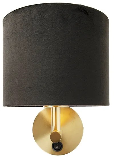 Klasická nástenná lampa zlatá s čiernym zamatovým tienidlom - Combi
