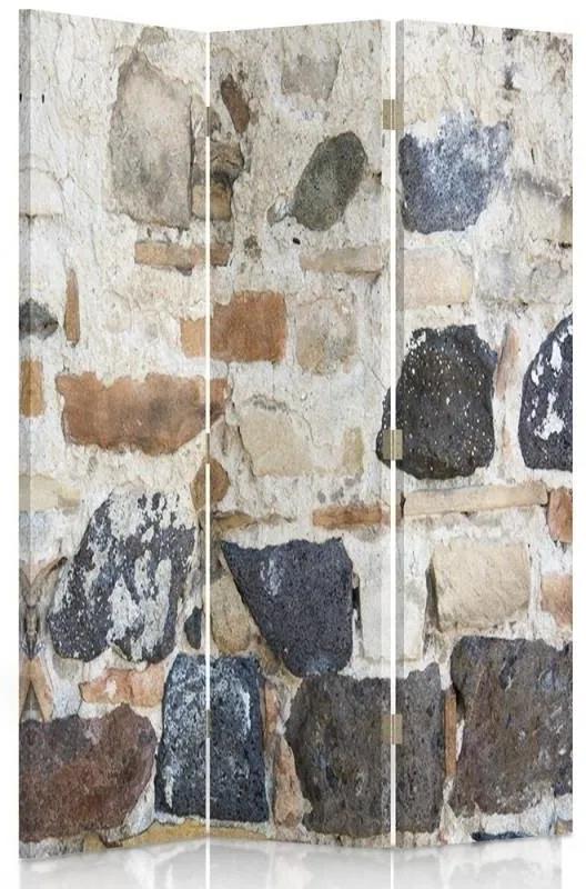 Ozdobný paraván, Stará kamenná zeď - 110x170 cm, trojdielny, obojstranný paraván 360°