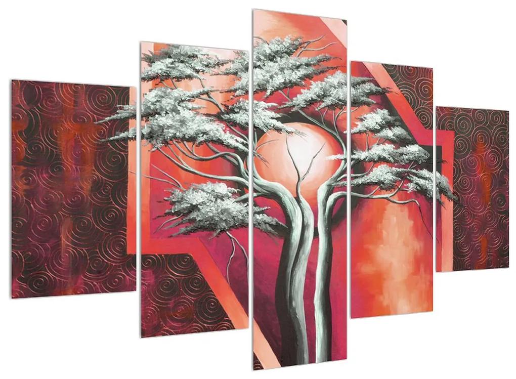 Orientálny červený obraz stromu a slnka (150x105 cm)