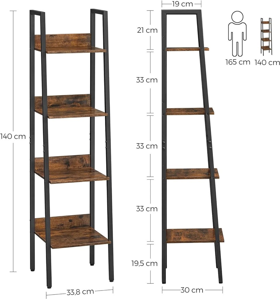 Regál Vasagle LUDGE 4 patra hnědý/černý