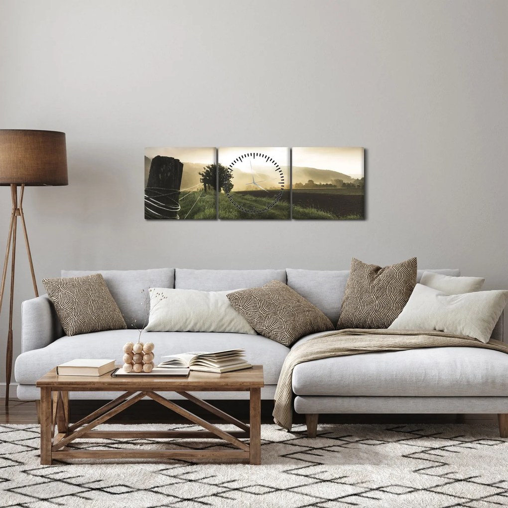 Obraz lúky (s hodinami) (90x30 cm)