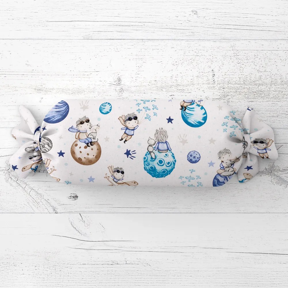 Biante Detský vankúš valec bonbon Sandra SA-644 Malý modrý princ na bielom 15x40 cm