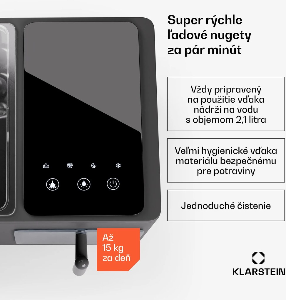 Klarstein Výrobník ľadu, Glacial Pro Nugget, zariadenie na výrobu kociek ľadu