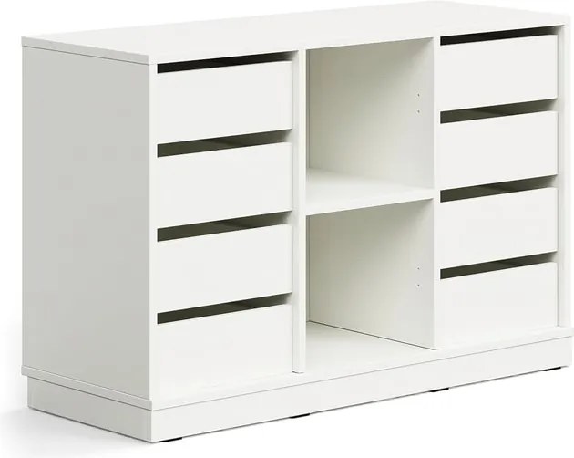 Úložná skrinka CASPER, 8 zásuviek, 2 priehradky, so soklom, biela