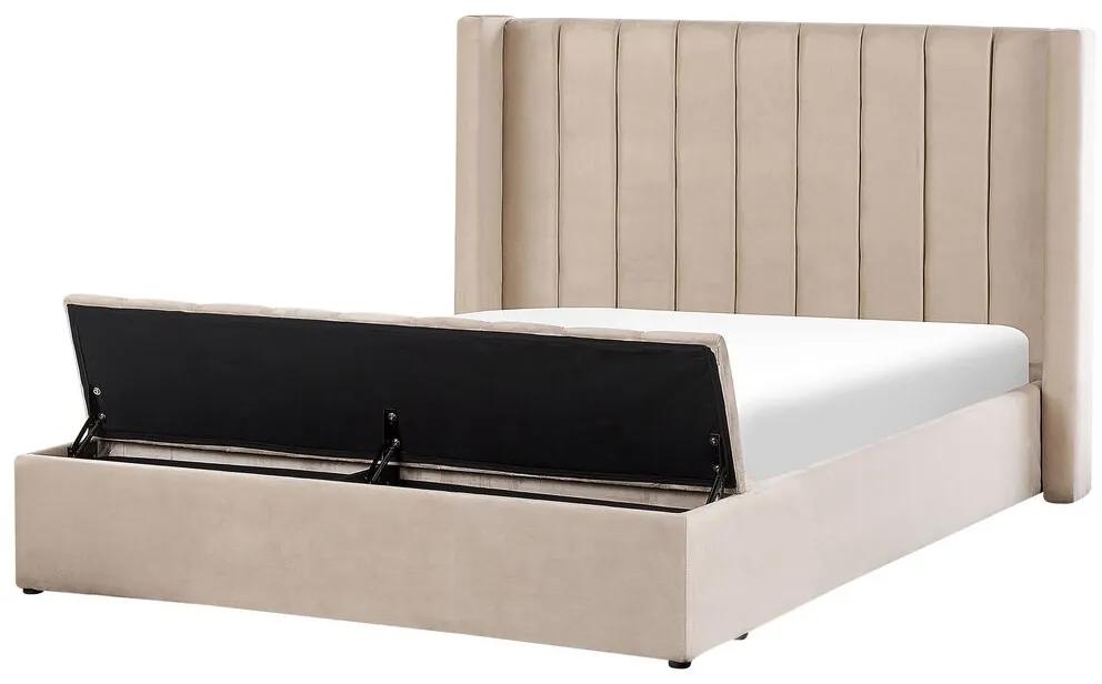 Zamatová vodná posteľ s úložným priestorom 160 x 200 cm béžová NOYERS Beliani