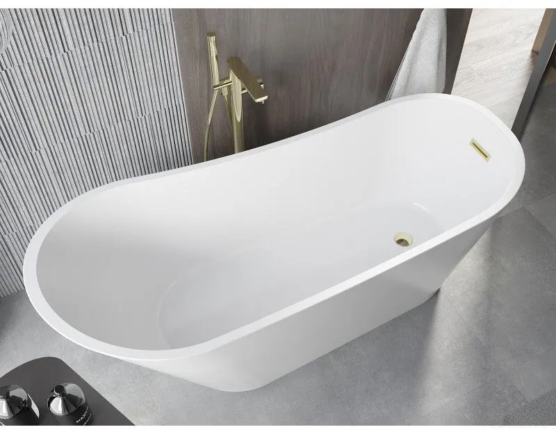 Mexen Alta, voľne stojaca vaňa 170 x 75 cm, biela, zlatý lesklý prepad, 52141707500-50
