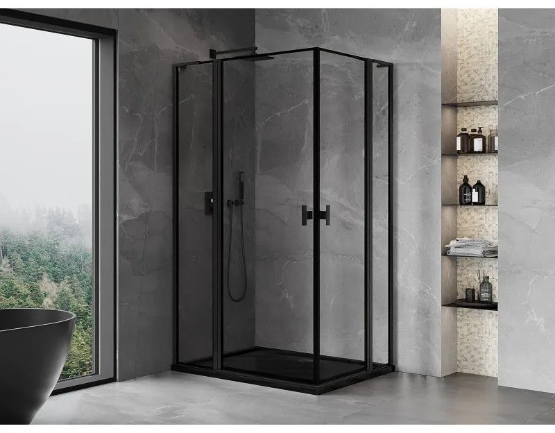 Mexen, Mexen Mist L Duo výklopný sprchový kút 105 x 95 cm, čierny rám - 8A4L-105L-095P-70-70