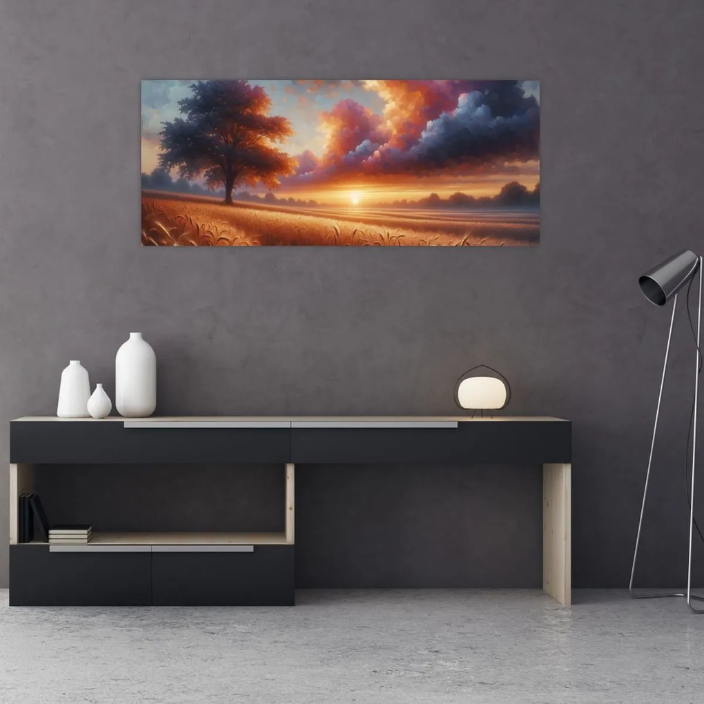 Obraz – Západ slnka na poli (120x50 cm)