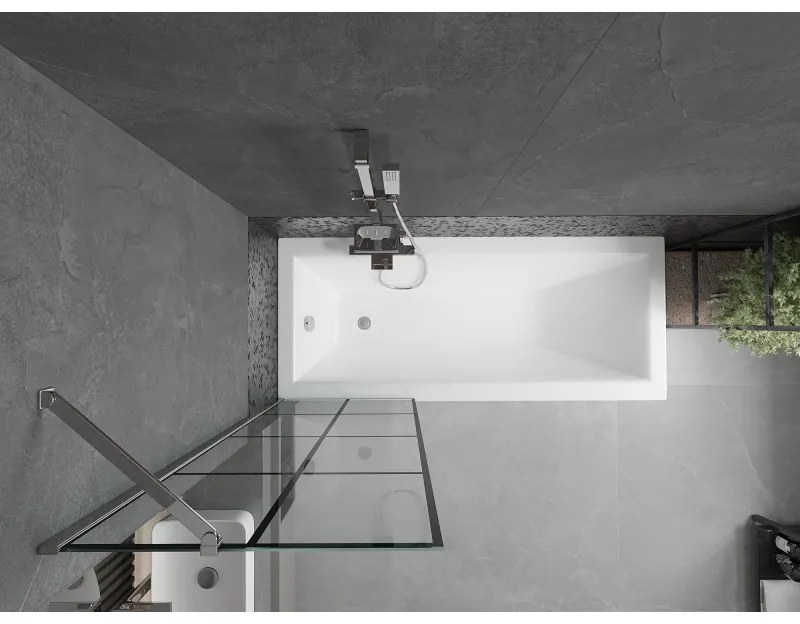 Mexen Next, vaňová zástena 1-krídlová 60 x 150 cm, fixné krídlo, 6 mm číre sklo s čiernym vzorom, chrómový profil, 895-060-000-00-77-01